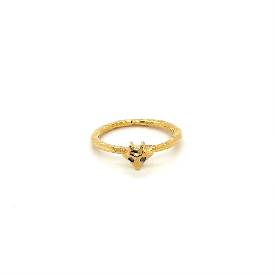 18K Gold Plated Black Diamond Fox Ring
