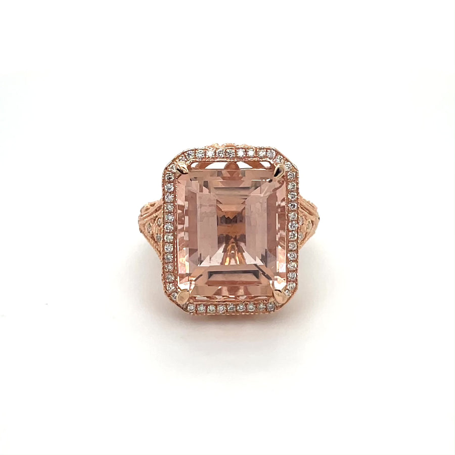 14K Rose Gold Morganite Diamond Ring 9.09/0.28ct