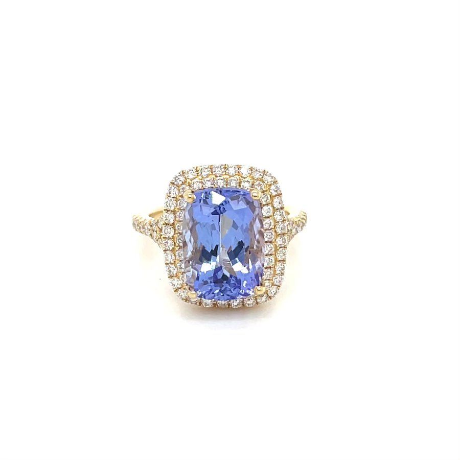 14K Yellow Gold Tanzanite Diamond Ring 5.30ct/0.76ct