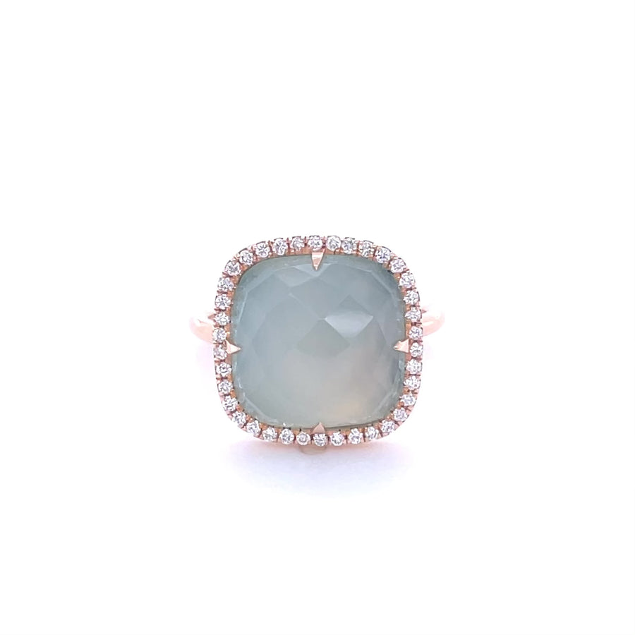 14K Rose Gold Chalcedony Diamond Ring 0.35ct