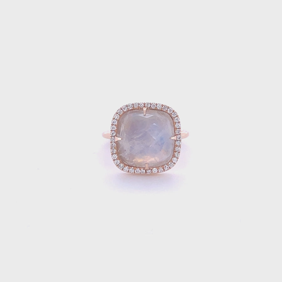 14K Rose Gold Rainbow Moonstone Diamond Ring 0.35ct
