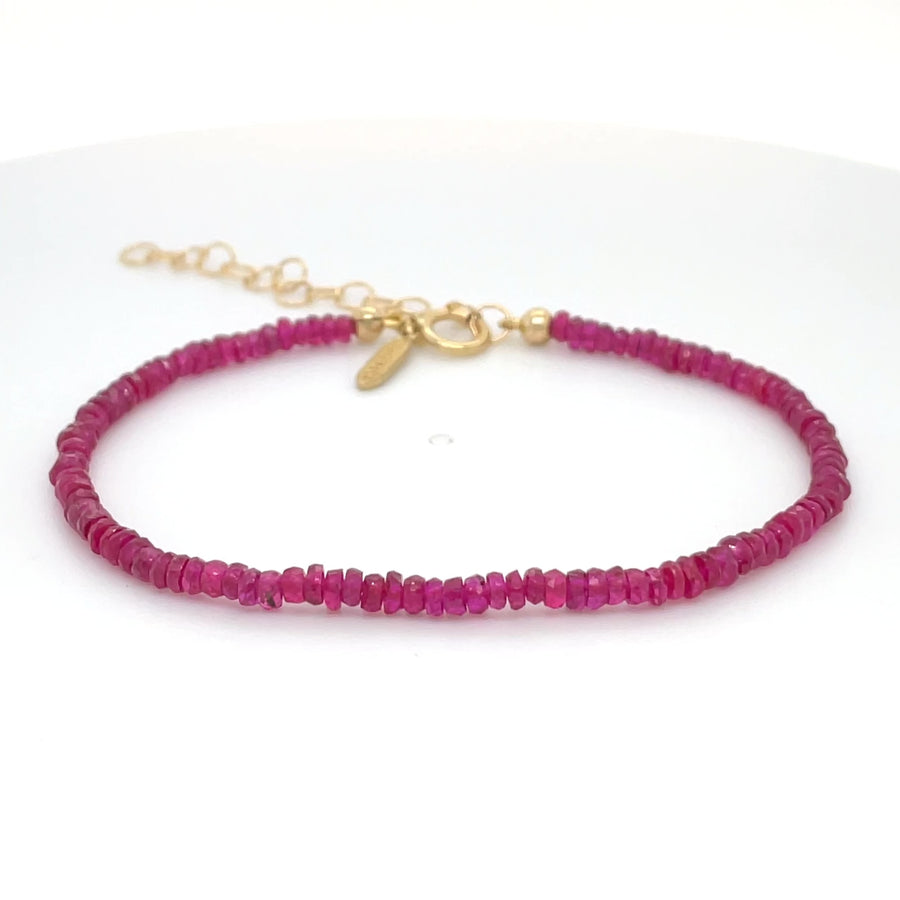 14K Yellow Gold Ruby Beaded Bracelet
