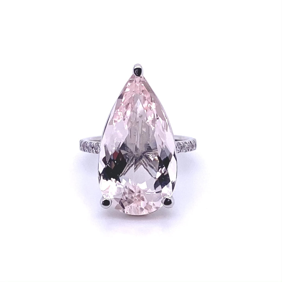 14K White Gold Morganite and Pink Diamond Ring 9.84ct/0.25ct