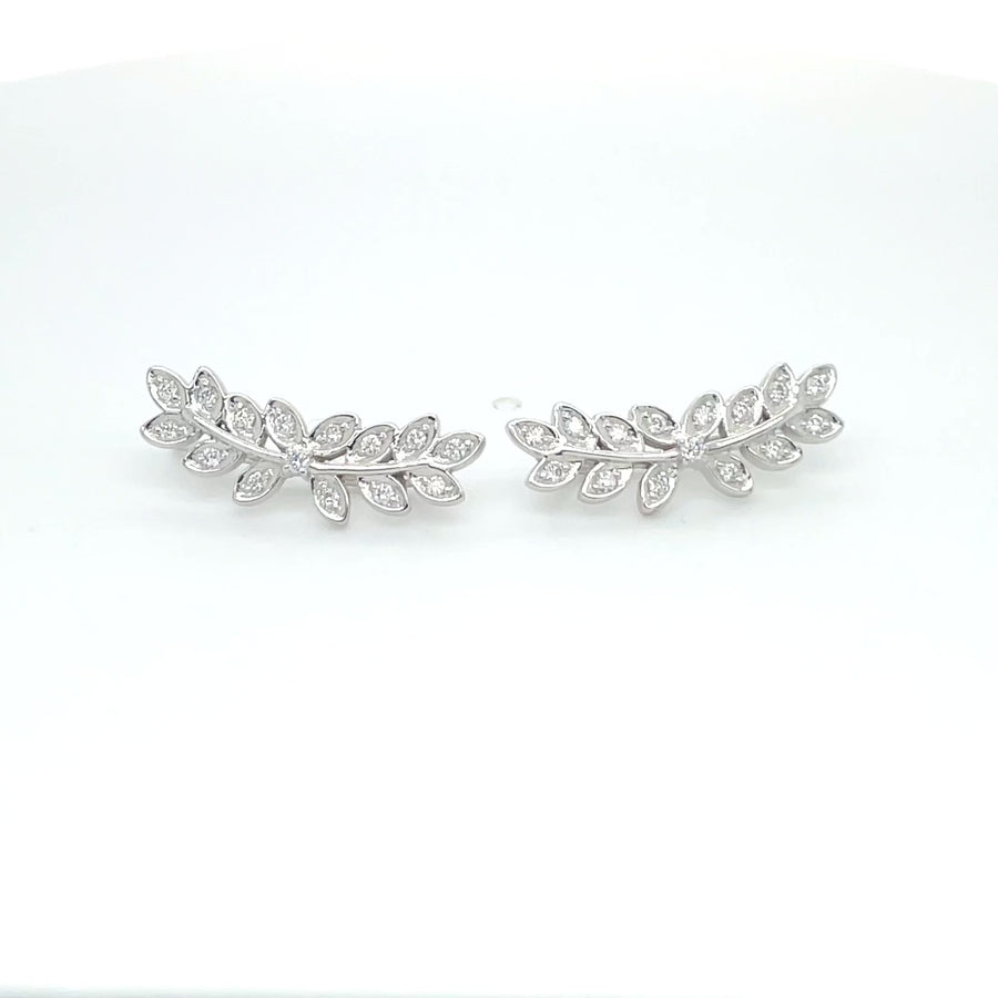 14K White Gold Diamond Fern Climber Earrings 0.30ct