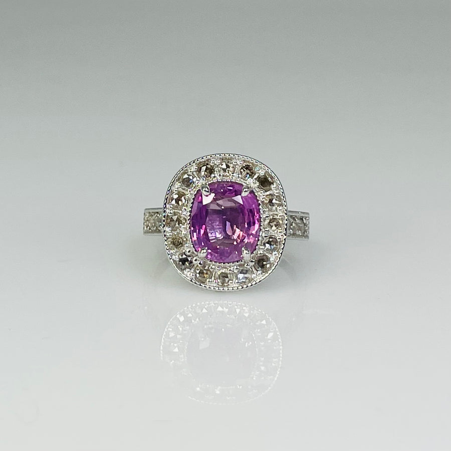 14K White Gold Pink Sapphire and Diamond Ring 2.48/0.50ct